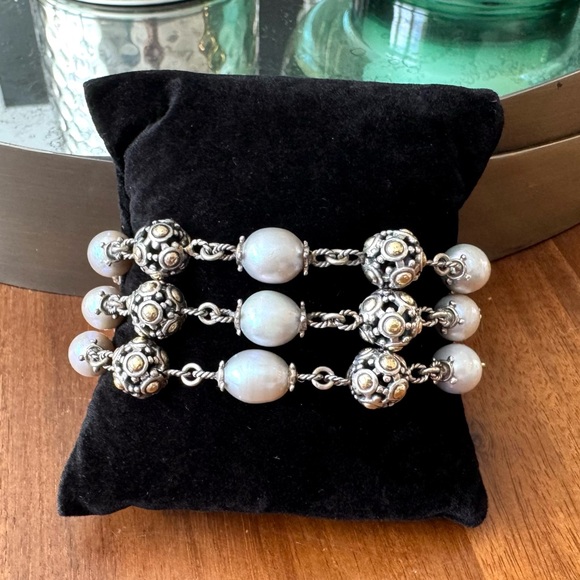 John Hardy Silver and Gold Multi-Strand Pearl Bracelet - Picture 4 of 12